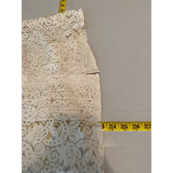 Vintage Ivory Lace Long Sleeve Blouse High Ruffled Neck Pleated Front - Picture 5 of 8